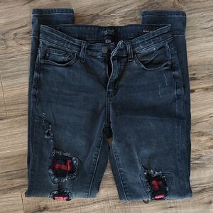 EUC Plaid Patch Skinny Jeans